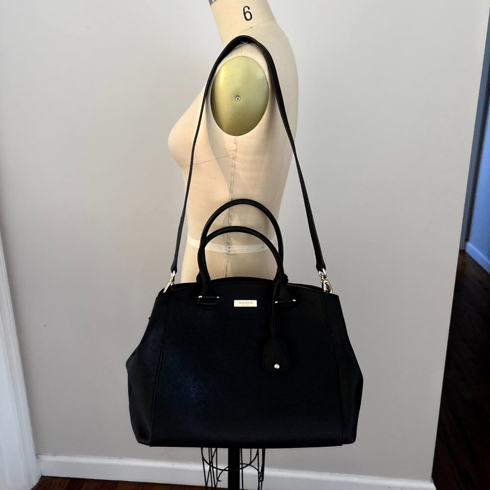 Kate Spade Tilden Place Sloan Satchel Tote WKRU4879 Black Leather Quiet Luxury